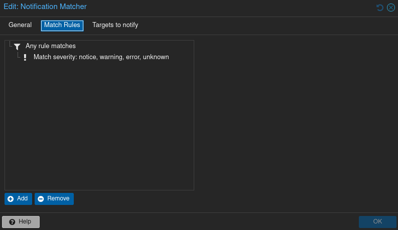 PVE Notification Matcher Match Rules
